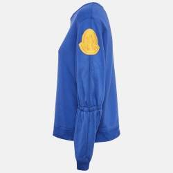 Moncler Blue Logo Applique Cotton Puff Sleeve Sweatshirt M
