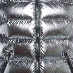 Moncler Silver Synthetic Detachable Hood Quilted Down Jacket M