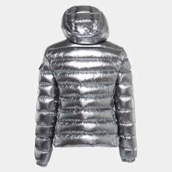Moncler Silver Synthetic Detachable Hood Quilted Down Jacket M