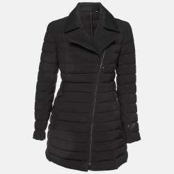 Pre Owned Moncler Black Synthetic Zip-Up Quilted Downs Jacket S