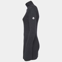 Pre Owned Moncler Black Rib Knit Turtle Neck Mini Sweat Dress S