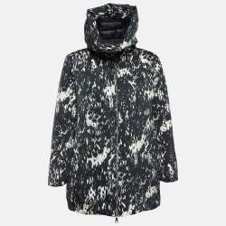 Moncler Black Abstract Print Synthetic Reversible Quilted Coat XS