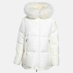 Moncler White Houndstooth Patterned Cotton Blend Quilted Down Jacket M