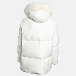 Moncler White Houndstooth Patterned Cotton Blend Quilted Down Jacket M
