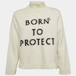 Moncler Off White Born To Protect Intarsia Wool Knit Turtleneck Sweater M