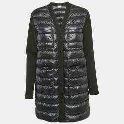 Moncler Black Synthetic and Knit Button Front Down Cardigan S