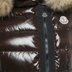 Pre Owned Moncler Brown Nylon Detachable Fur Collar Quilted Down Jacket M