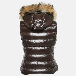 Pre Owned Moncler Brown Nylon Detachable Fur Collar Quilted Down Jacket M
