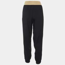Pre Owned Moncler Black Crepe Logo Tape Trimmed Trackpants L