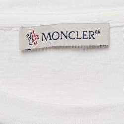 Pre Owned Moncler White Cotton Flared Sleeve Logo Lace Detail T-Shirt L