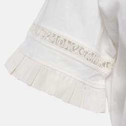 Pre Owned Moncler White Cotton Flared Sleeve Logo Lace Detail T-Shirt L