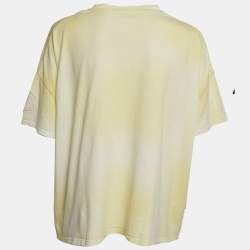 Pre Owned Moncler Yellow Tie-Dye Jersey Logo Applique Crop T-Shirt L