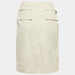 Pre Owned Moncler White Cotton Pencil Skirt L