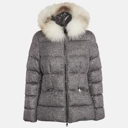 Moncler Silver Wool Blend Detachable Fur Cardamine Giubbotto Down Jacket M