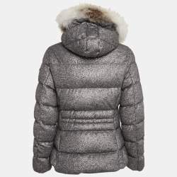 Moncler Silver Wool Blend Detachable Fur Cardamine Giubbotto Down Jacket M