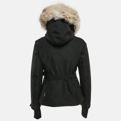 Pre Owned Moncler Grenoble Black Synthetic and Fur Detachable Hood Down Jacket XS