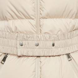 Moncler Beige Synthetic Detachable Fur Hooded Down Puffer Long Coat XS