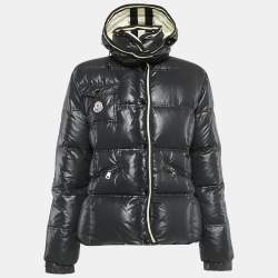 Moncler Black Nylon Button Front Detachable Collar Quilted Down Jacket L