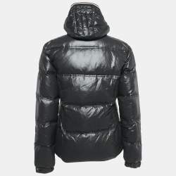 Moncler Black Nylon Button Front Detachable Collar Quilted Down Jacket L
