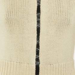 Moncler Cream/Black Rib and Nylon Nylon Zip-Up Down Jacket M