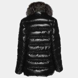 Moncler Black Nylon Fox Fur Trimmed Hood Down Jacket XXL