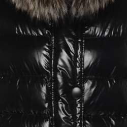 Moncler Black Nylon Fox Fur Trimmed Hood Down Jacket XXL