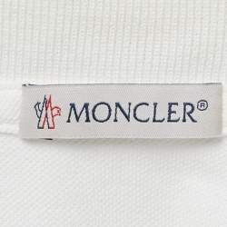 Moncler White Lurex Trim Cotton Pique Applique Detail Polo T-Shirt S