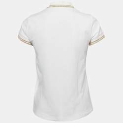 Moncler White Lurex Trim Cotton Pique Applique Detail Polo T-Shirt S