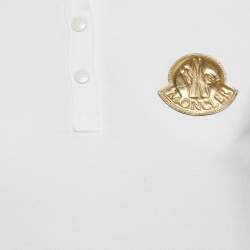 Moncler White Lurex Trim Cotton Pique Applique Detail Polo T-Shirt S