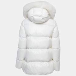 Moncler White Nylon Laichefur Hooded Down Jacket S
