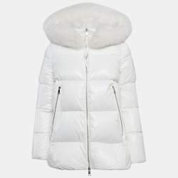 Moncler White Nylon Laichefur Hooded Down Jacket S