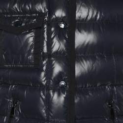 Pre Owned Moncler Navy Blue Quilted Armoise Fur Lined Hooded Down Jacket S