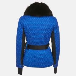 Pre Owned Moncler Blue Faux-Fur Collar Nylon Belted Plantrey Ski Jacket s
