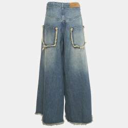 Pre Owned Moncler Blue Raw Edge Denim Wide-Leg Jeans L Waist 36"