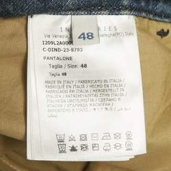 Pre Owned Moncler Blue Raw Edge Denim Wide-Leg Jeans L Waist 36"