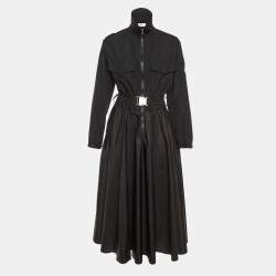 Pre Owned Moncler Black Taffetta Belted Shirt Dress L