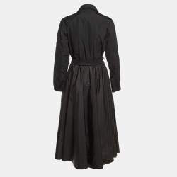 Pre Owned Moncler Black Taffetta Belted Shirt Dress L