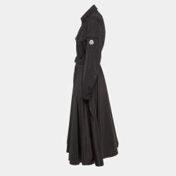 Pre Owned Moncler Black Taffetta Belted Shirt Dress L
