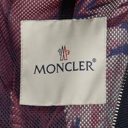 Pre Owned Moncler Burgundy Printed Polyamide Hooded Jacket L