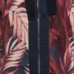 Pre Owned Moncler Burgundy Printed Polyamide Hooded Jacket L