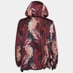 Pre Owned Moncler Burgundy Printed Polyamide Hooded Jacket L