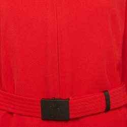 Pre Owned Moncler Grenoble Red Synthetic Fur Trim Short Down Jacket XXL