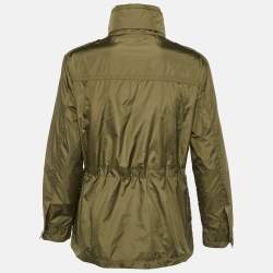 Pre Owned Moncler Olive Green Nylon Logo Patch Agde Jacket S
