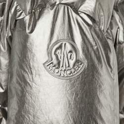 Pre Owned Moncler Silver Synthetic Puffer Down Parana Detachable Hooded Jacket M/L