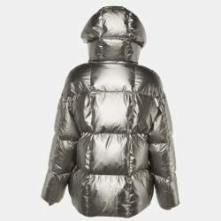 Pre Owned Moncler Silver Synthetic Puffer Down Parana Detachable Hooded Jacket M/L