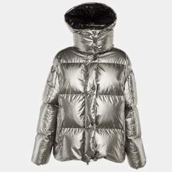 Pre Owned Moncler Silver Synthetic Puffer Down Parana Detachable Hooded Jacket M/L