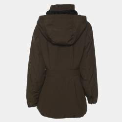 Pre Owned Moncler Green Gabardine and Boucle Sieck Down Jacket S