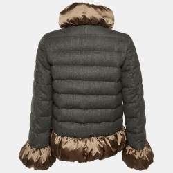 Pre Owned جاكيت مونكلر صوف رمادي بحواف ساتان مقاس متوسط