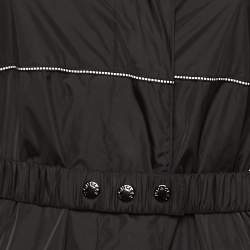 Pre Owned جاكيت مونكلير نايلون أسود بالشعار المطبوع طويل مقاس صغير - سمول