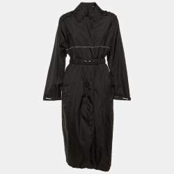 مملوكة مسبقًا Moncler Black Logo Print Nylon Long Jacket S